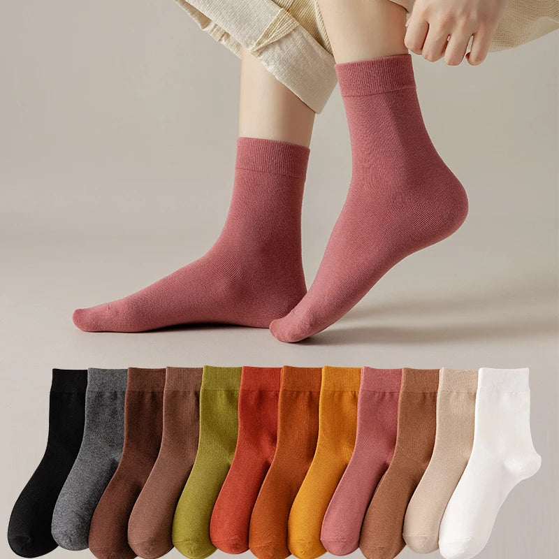 Socks women's Cotton Solid Color Autumn Spring Soft Breathable Quick Pick Grocers